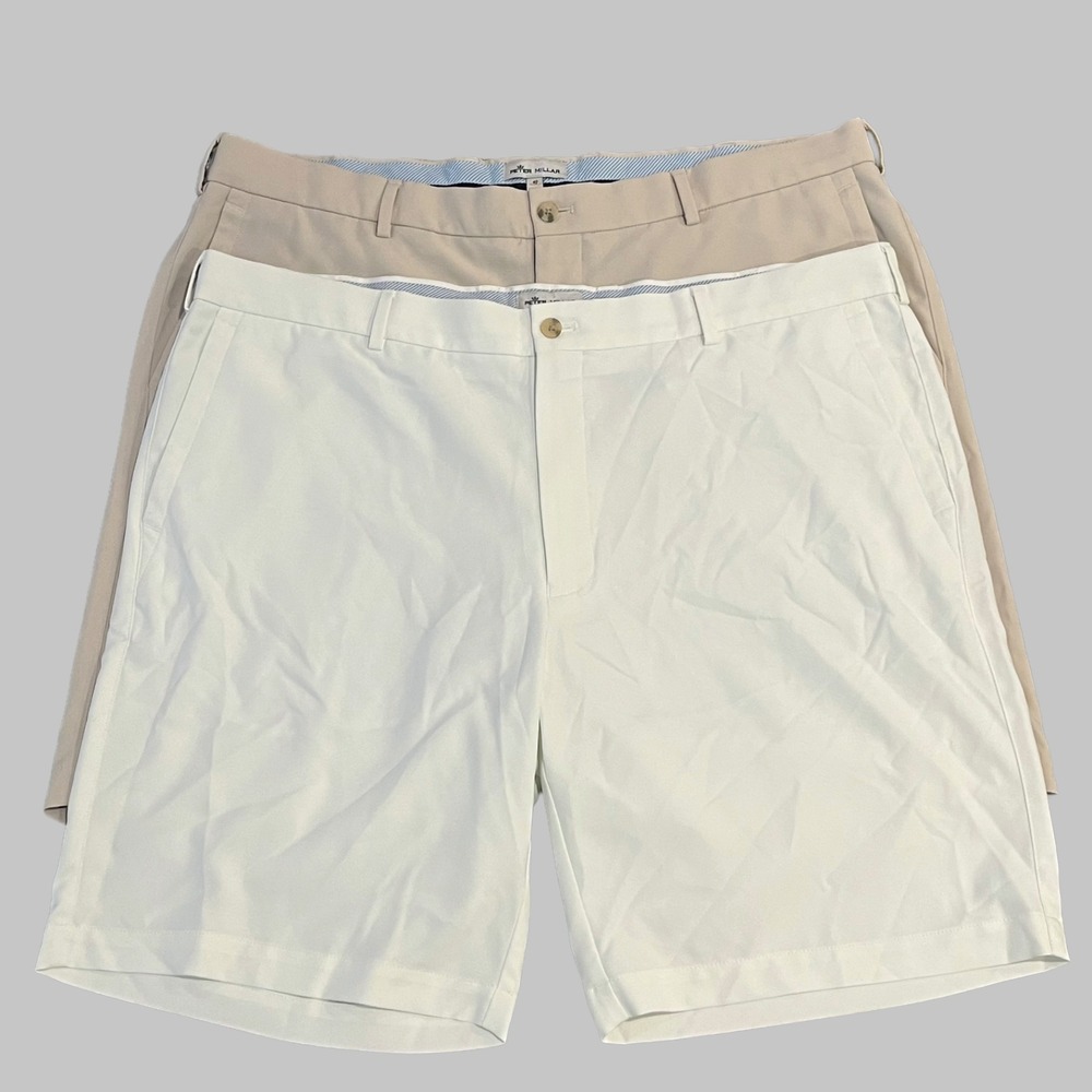 Lot of 2 Peter Millar Shorts Mens 40 White Stone 9" Performance Stretch